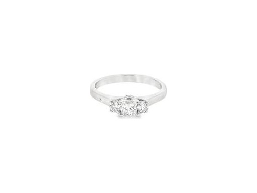 18K White Gold Three-Stone Ring with Natural Princess and Round Diamonds